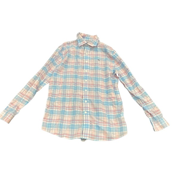 Vineyard Vines Boys Pastel Button Up Whale Shirt Pink and Blue Size Large 16 - Picture 1 of 7